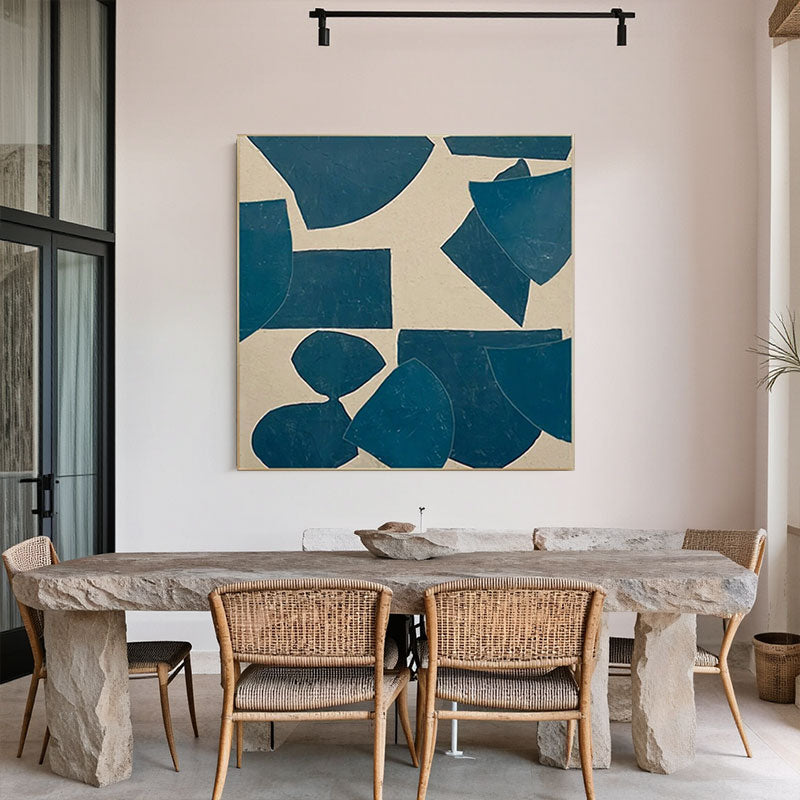 Hand-Painted Navy Geometric Shapes Wall Art