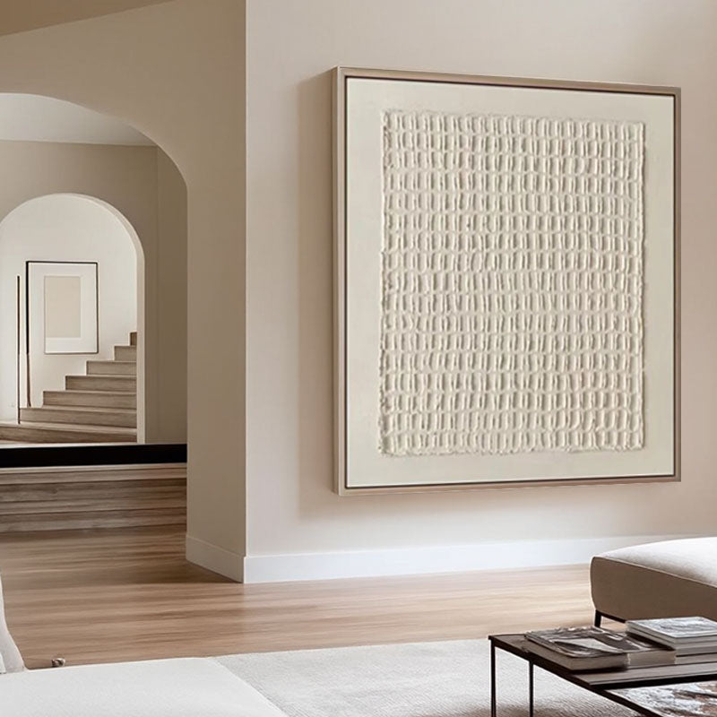 3D Grid Texture Cream White Wall Art