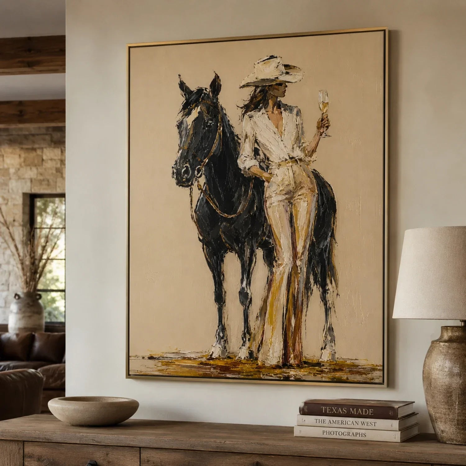 Impasto Cowgirl with Horse Wall Art