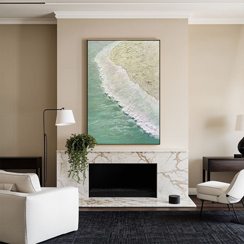 Textured Wave Canvas Art – Green & Beige Wall Decor