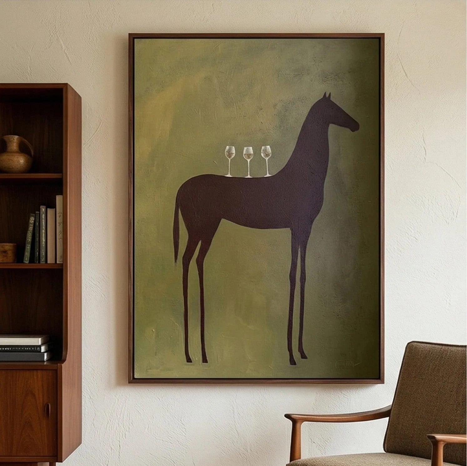 Silhouette Horse with Wine Glasses Wall Art