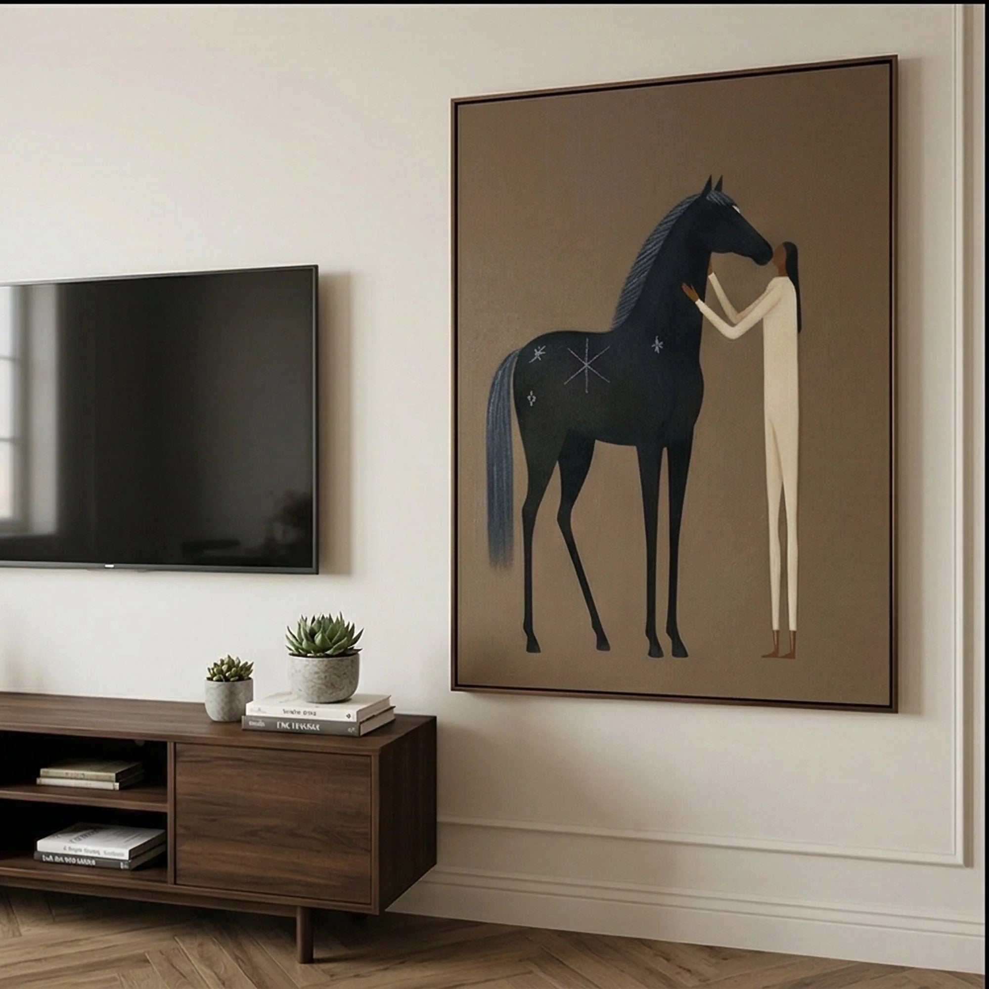 Rustic Folk Horse & Silhouette Embrace Wall Art