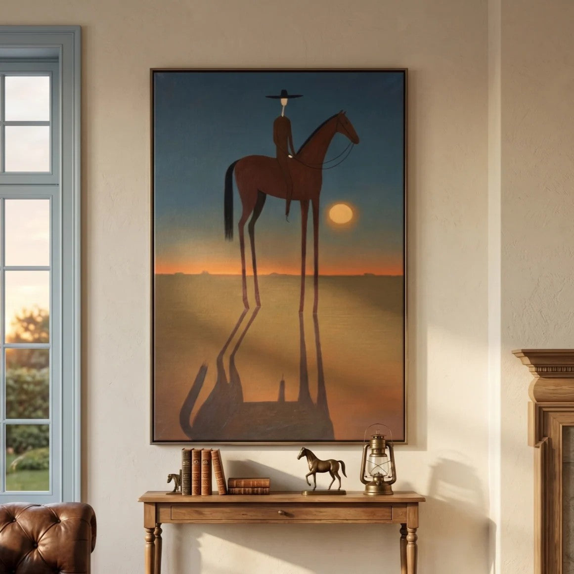 Rustic Folk Long-Legged Cowboy Sunset Wall Art