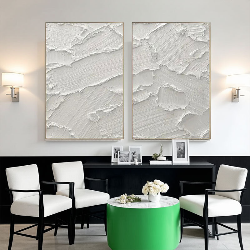 3D Textured White Plaster Wall Art Set of 2
