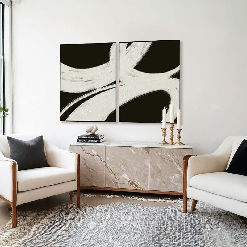 Hand-Painted Black Swirl Wall Art Set of 2