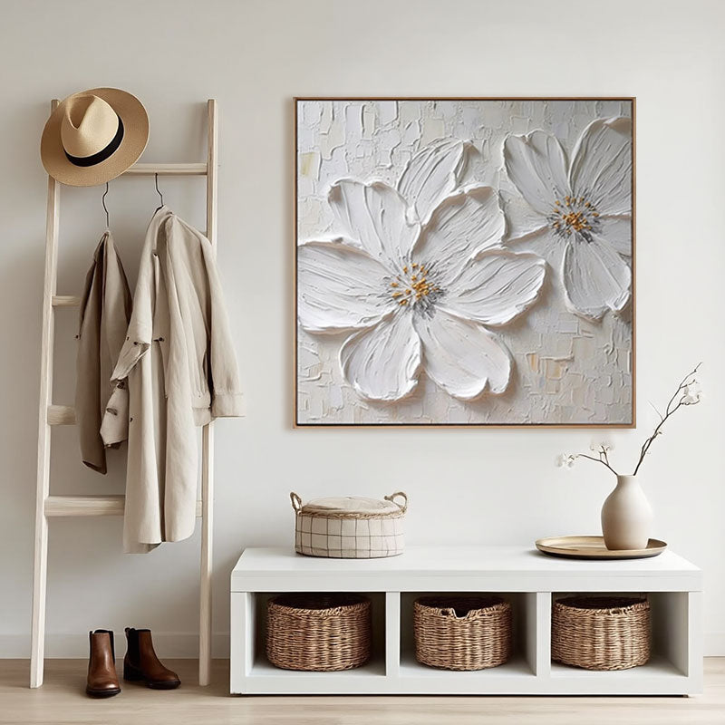 3D Textured White Blossom Wall Art