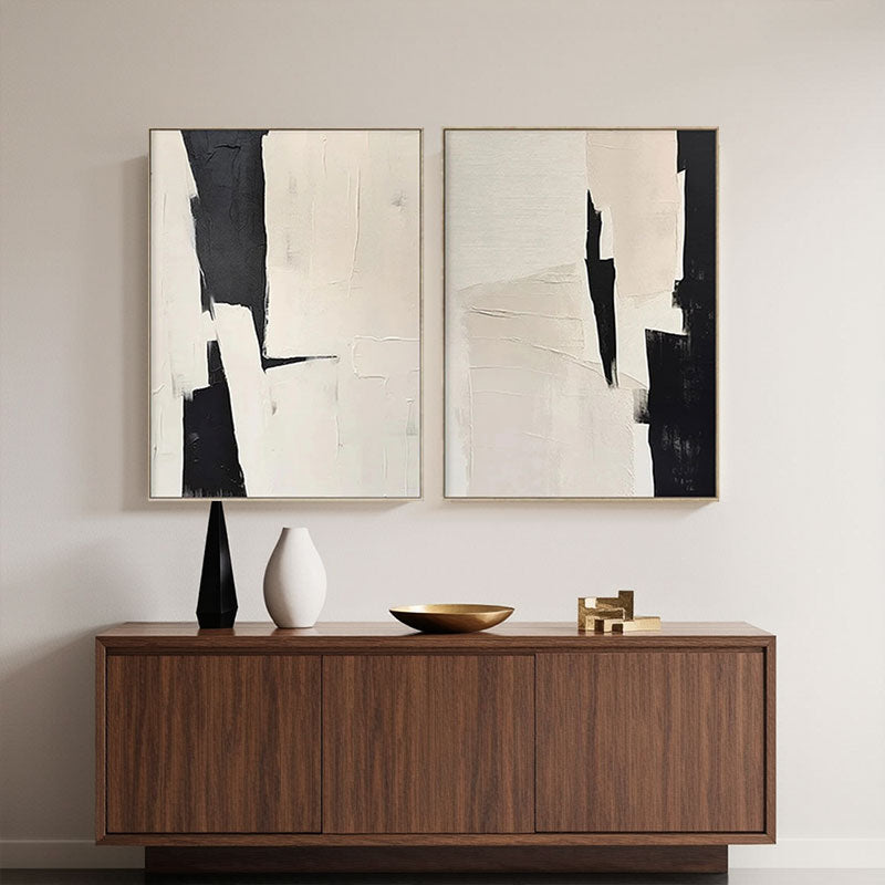 Textured Black & Ivory Abstract Panel Wall Art Set of 2