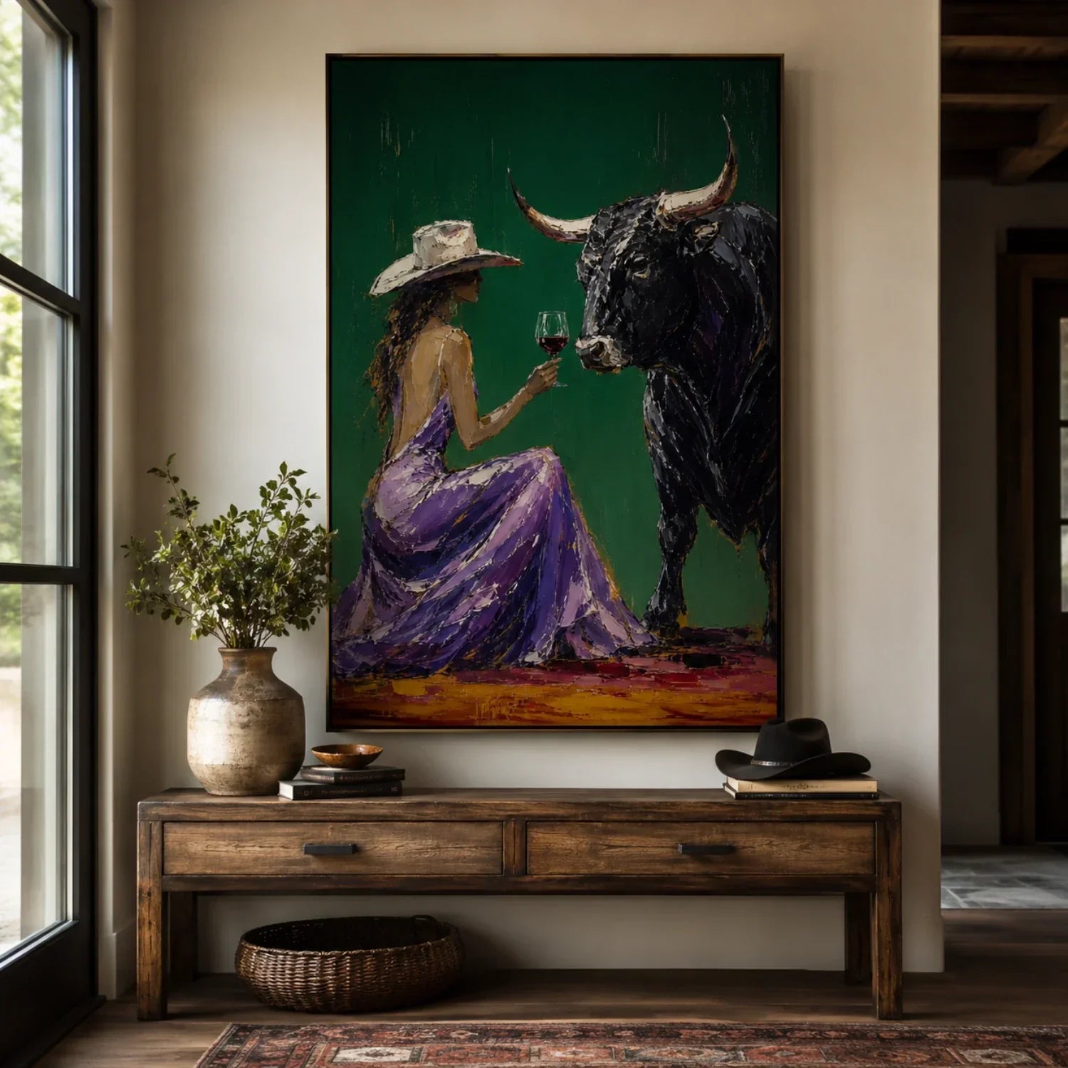 Purple Dress Cowgirl Bull Wall Art