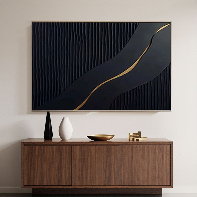 Ribbed Black Gold Line Wall Art