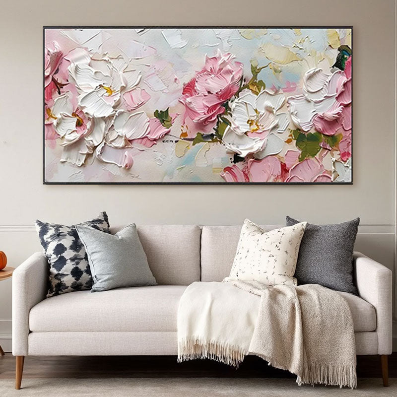 Sculptural Pink Peony Textured Canvas
