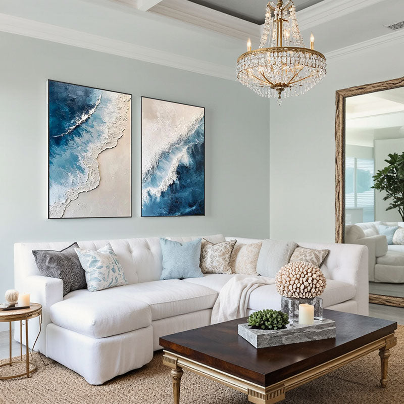 Ocean Wave Textured Canvas Wall Art Set of 2
