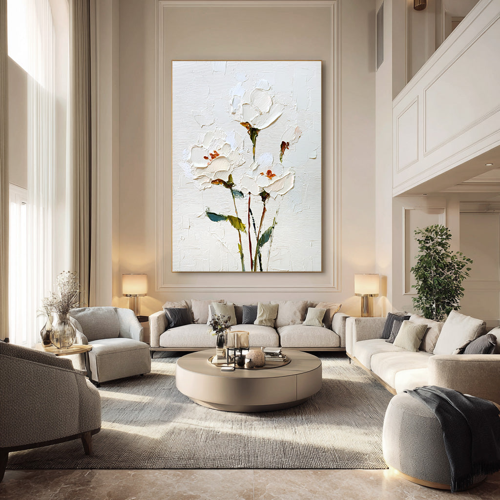 White Whispers - Cream Minimalist Canvas Wall
