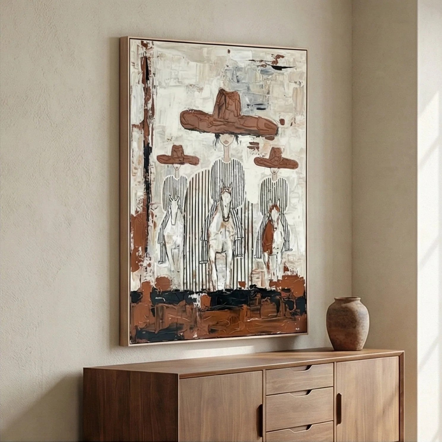 Textured Cowboy Trio on Horseback Wall Art