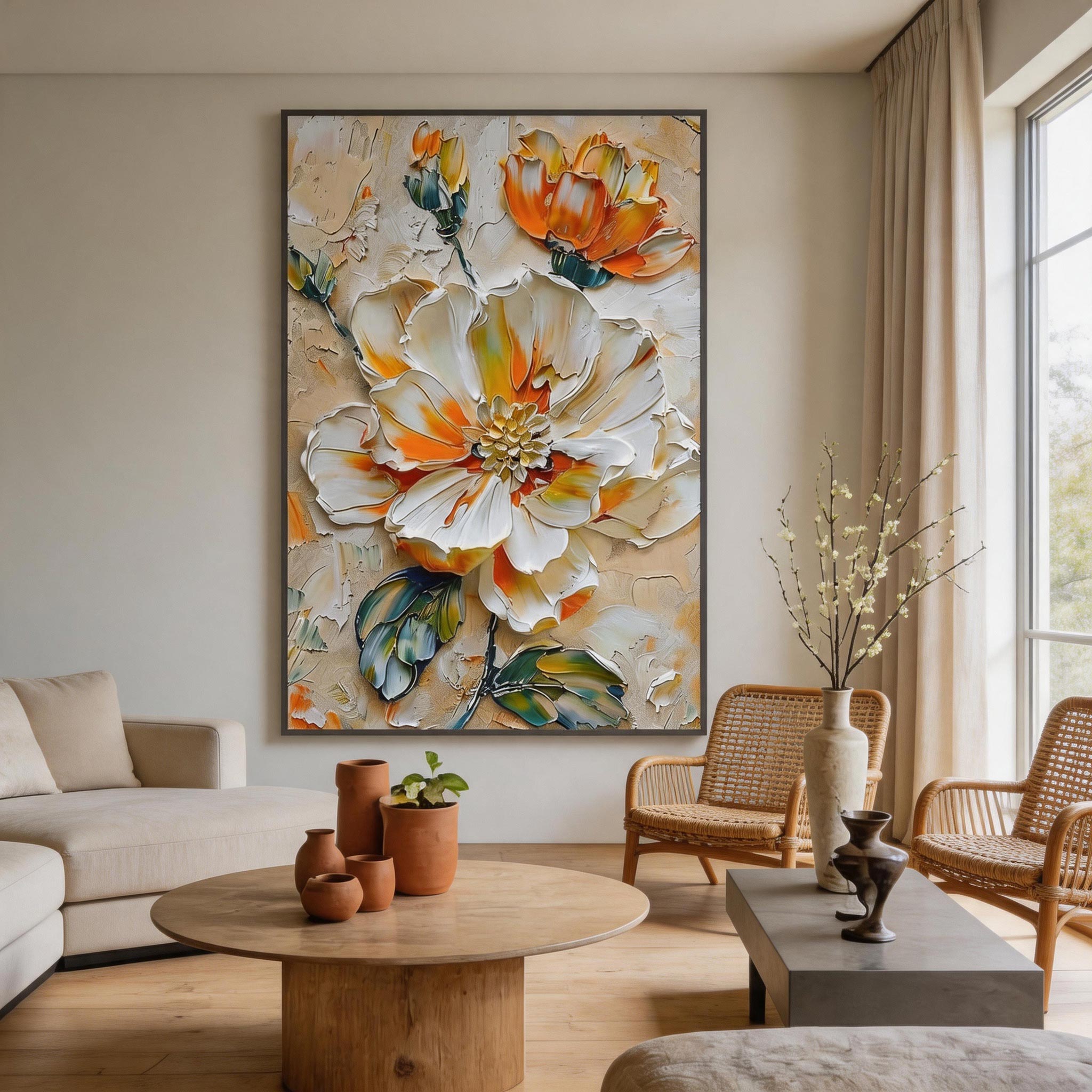 3D Textured Ivory Bloom Wall Art