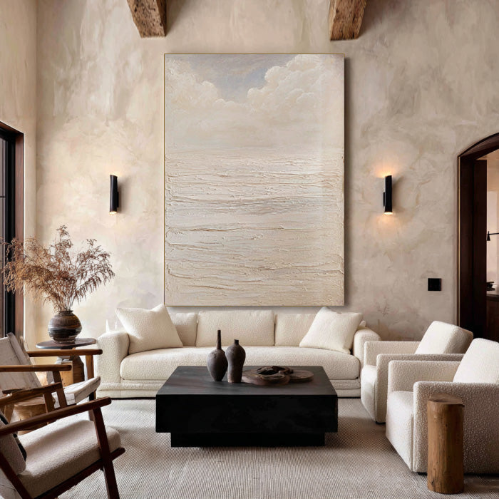 The White Sea - Modern Impasto Cream Abstract Wave Texture Wall Art
