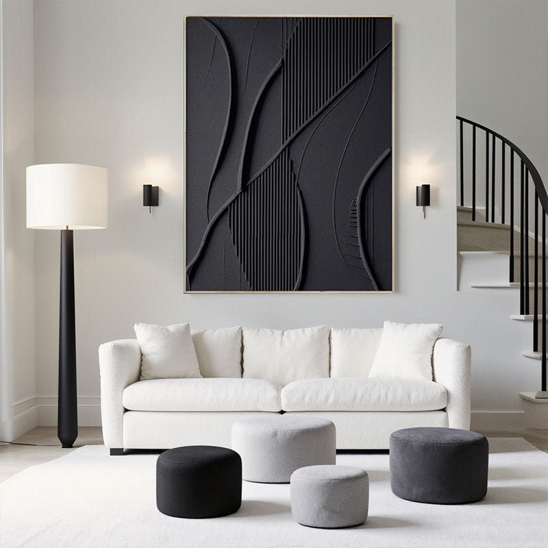 3D Textured Black Line Wall Art