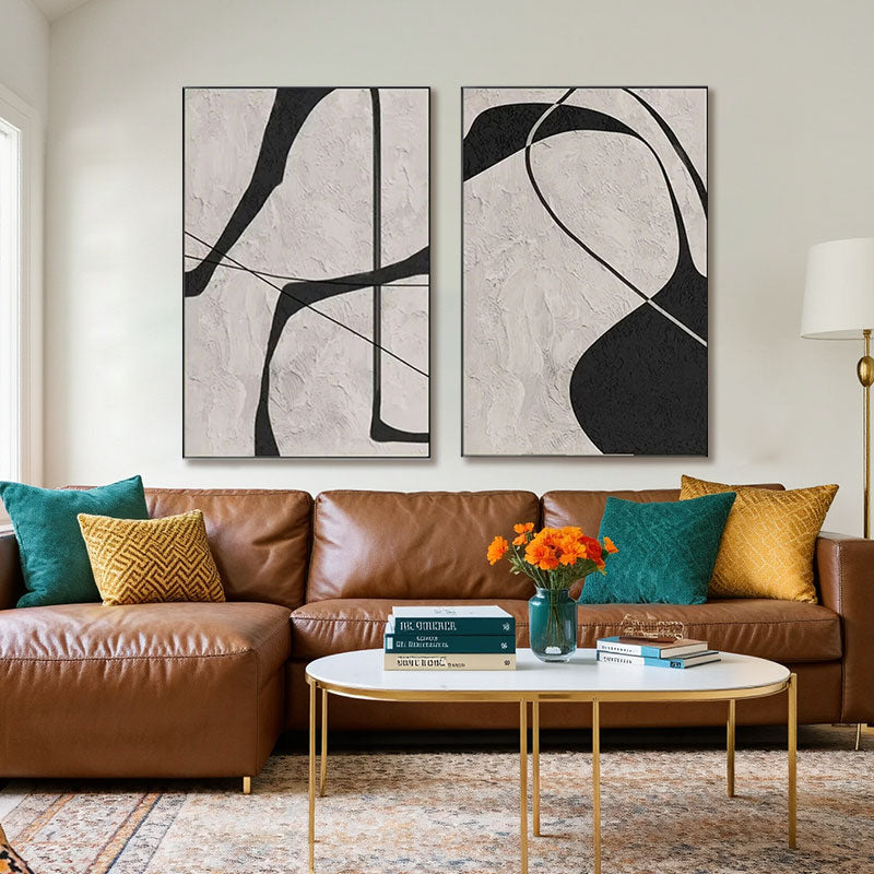 Hand-Painted Black Curve Wall Art Set of 2