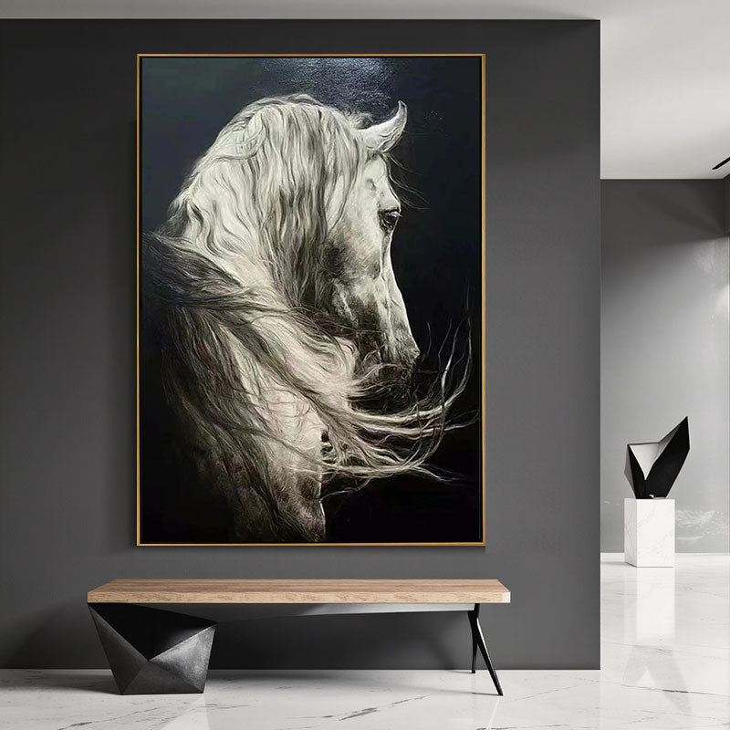 Textured White Horse Portrait Wall Art