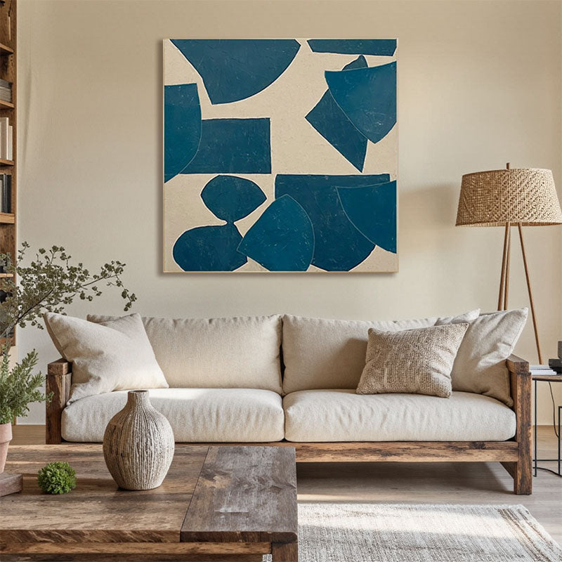 Hand-Painted Navy Geometric Shapes Wall Art