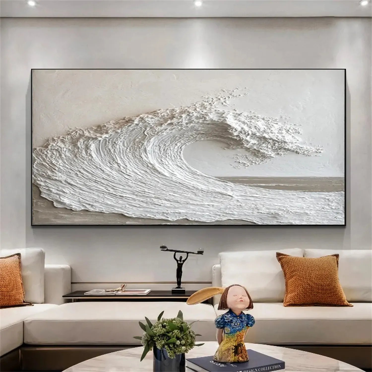3D Textured White Wave Canvas Painting