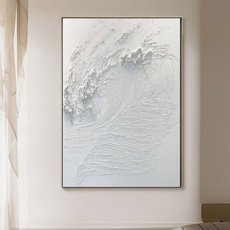 Textured White Wave Relief Art