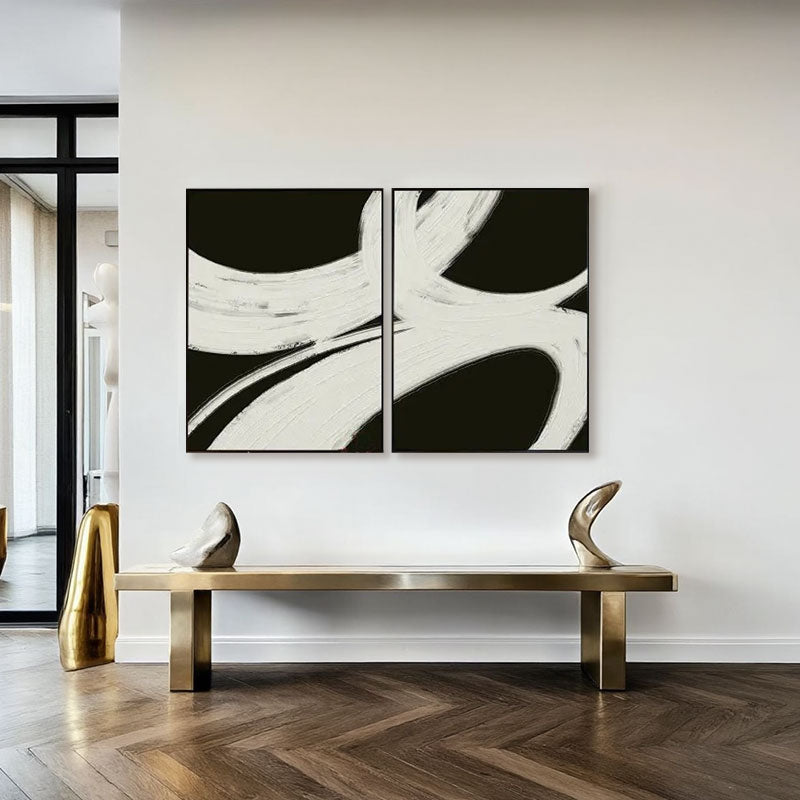 Hand-Painted Black Swirl Wall Art Set of 2