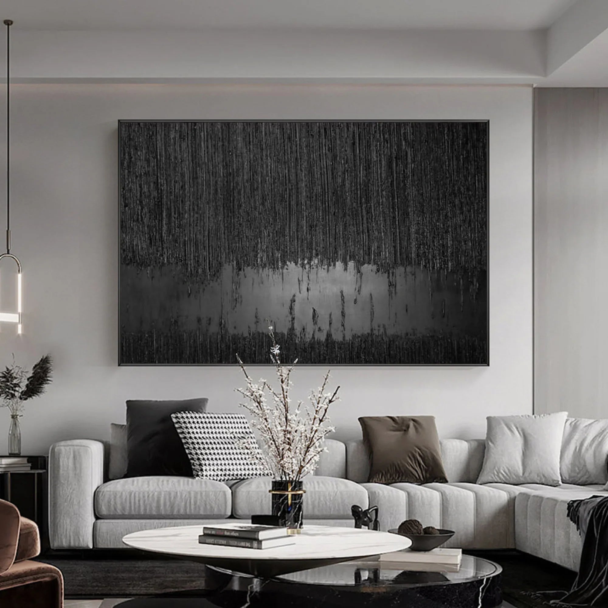 Glossy Black Abstract Wall Art
