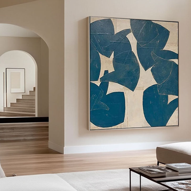 Hand-Painted Navy Leaf Block Wall Art