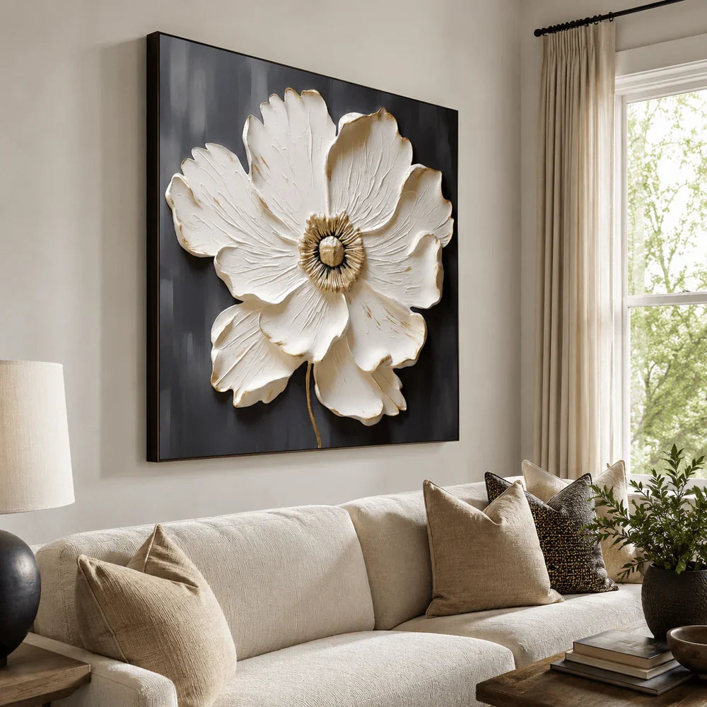 Textured Ivory Peony Wall Art