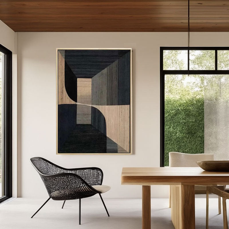 Hand-Painted Brown & Black Geometric Wall Art