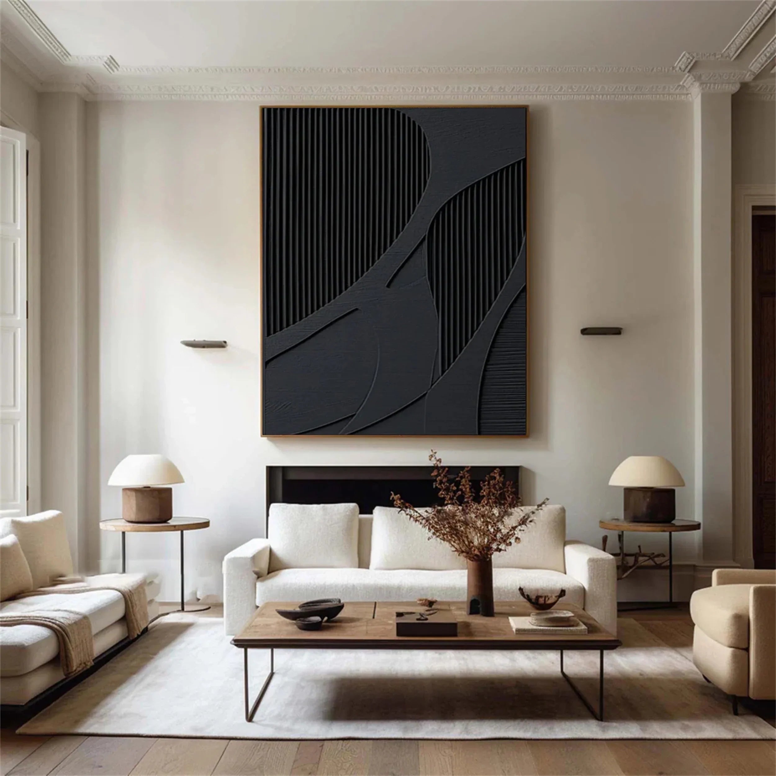 3D Textured Black Branch Panel Wall Art