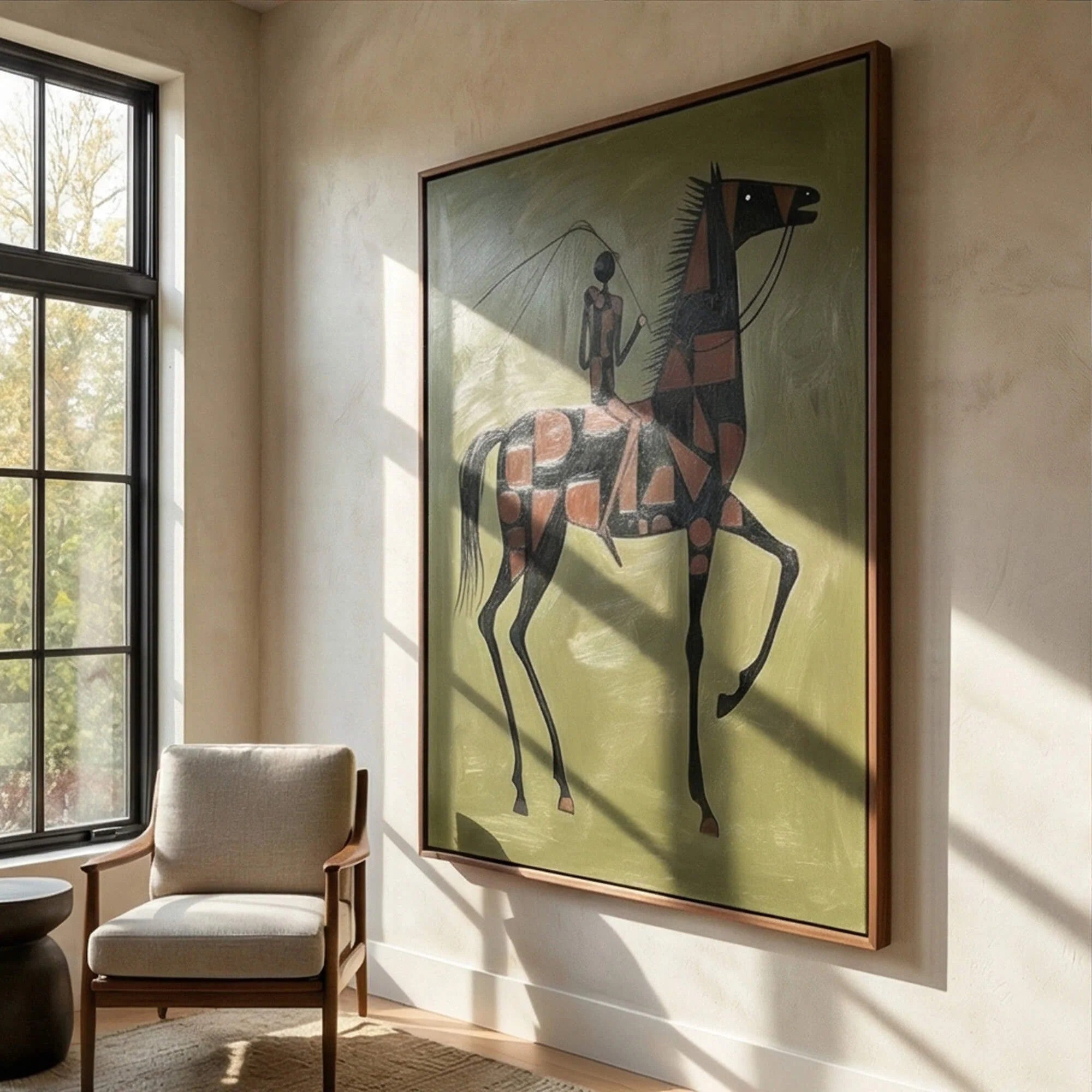 Rustic Folk Checkered Horse & Rider Wall Art