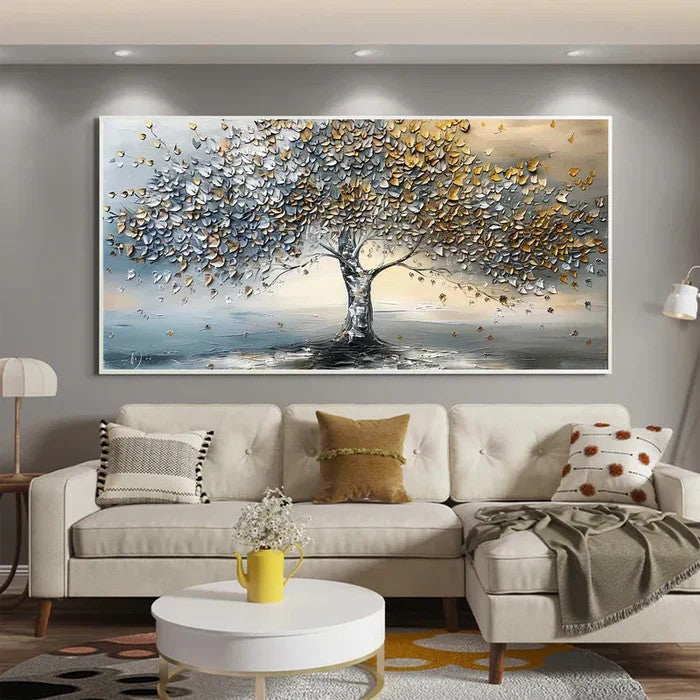 3D Textured Gold & Silver Tree Wall Art