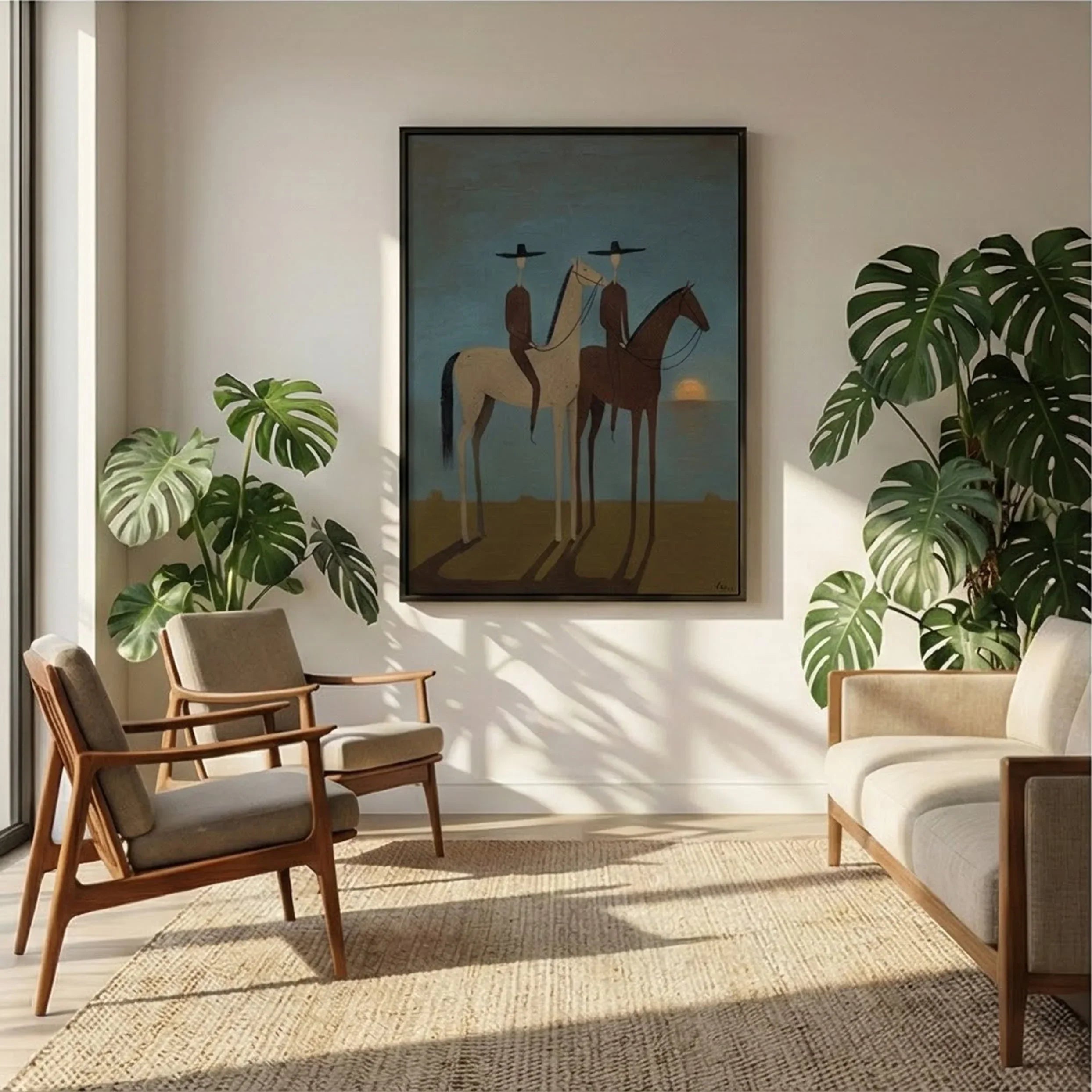 Sunset Horse Riders Wall Art – Modern Equestrian Canvas Painting