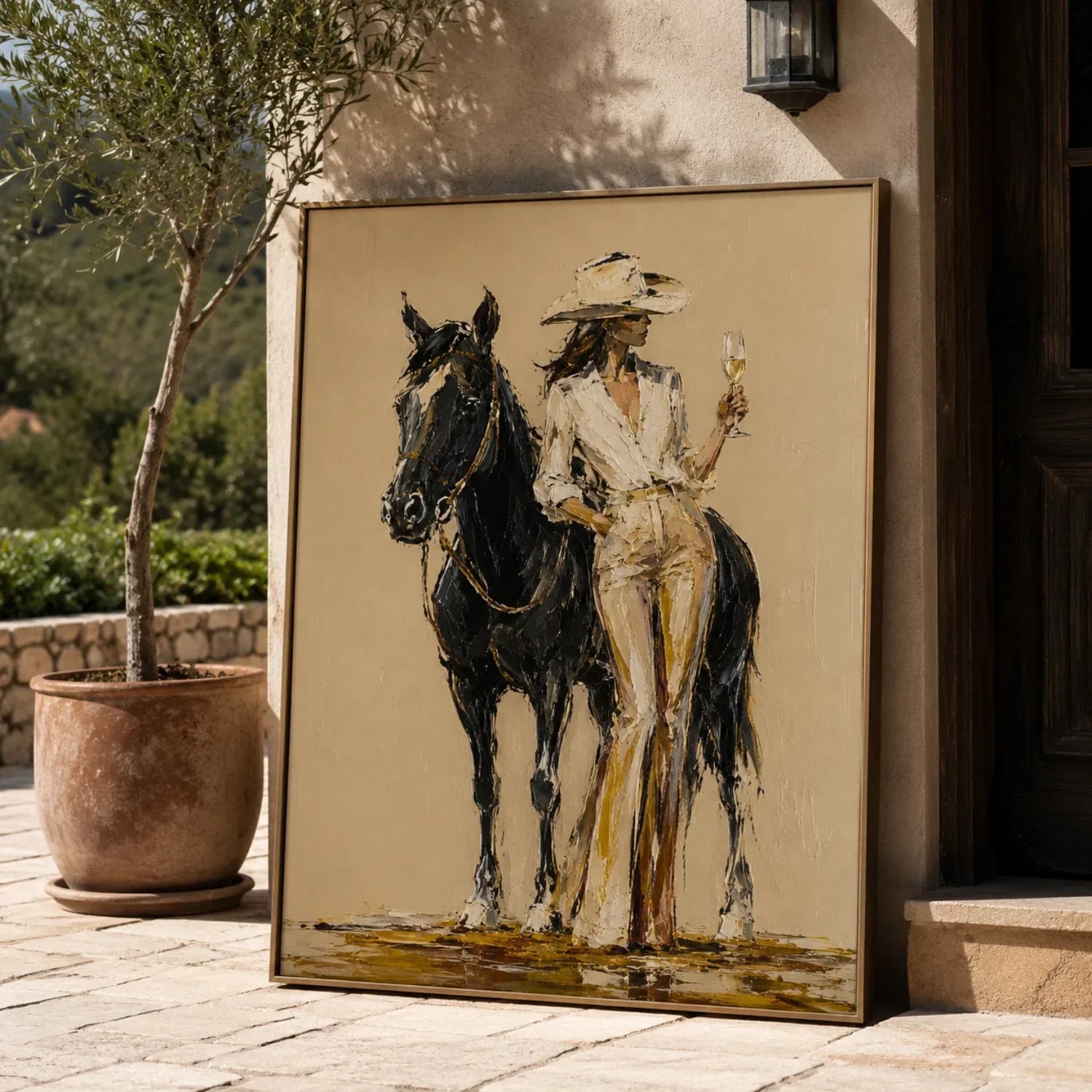 Impasto Cowgirl with Horse Wall Art