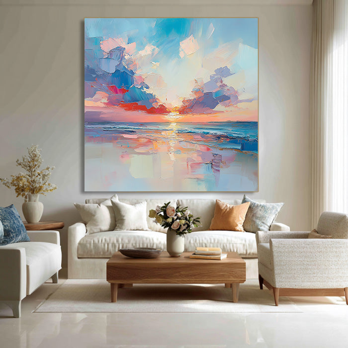 Sunset Kiss - Modern Impasto Abstract Sunset Seascape Wall Art