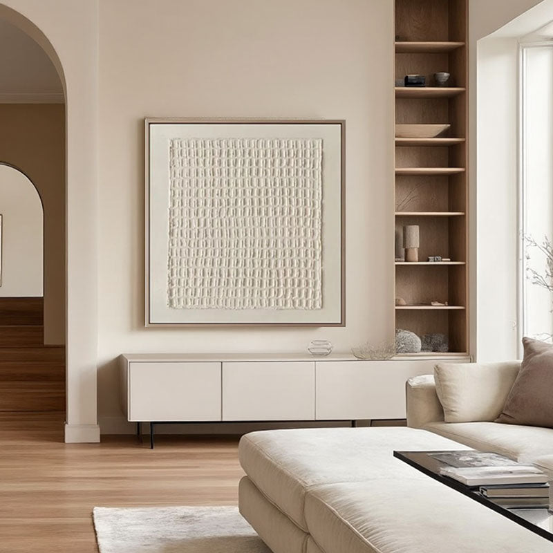 3D Grid Texture Cream White Wall Art