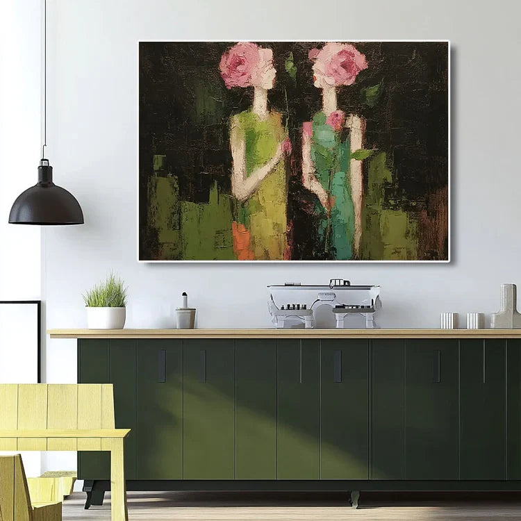 Textured Floral-Headed Figures Wall Art