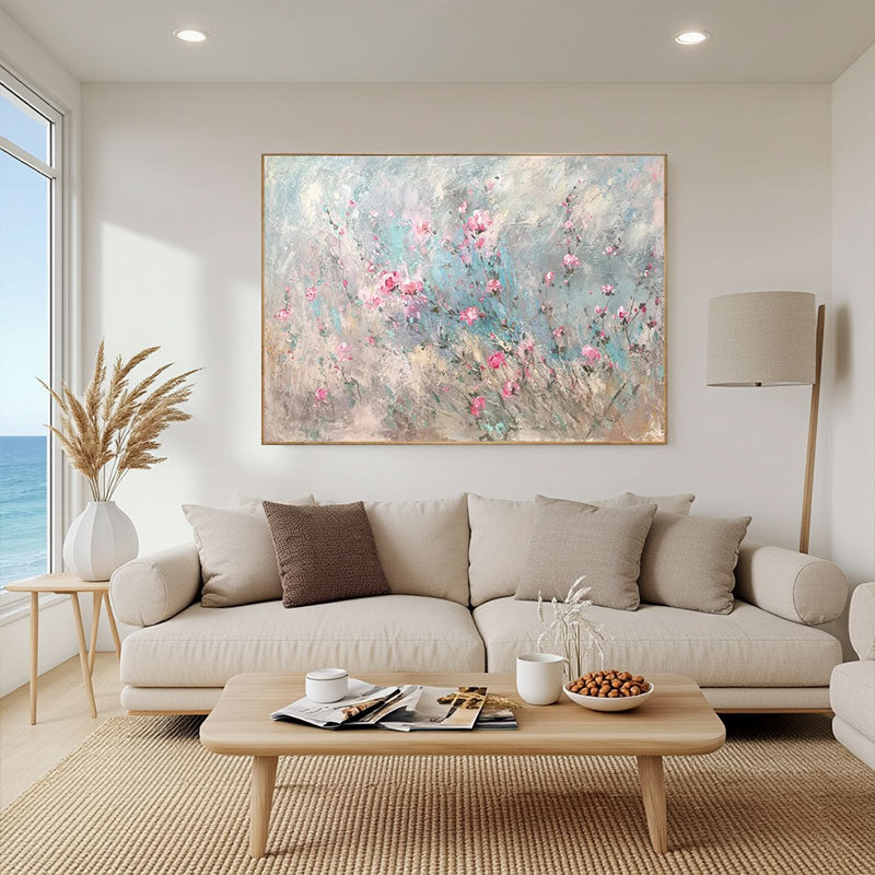 Soft Blue Beige Abstract Floral Wall Art