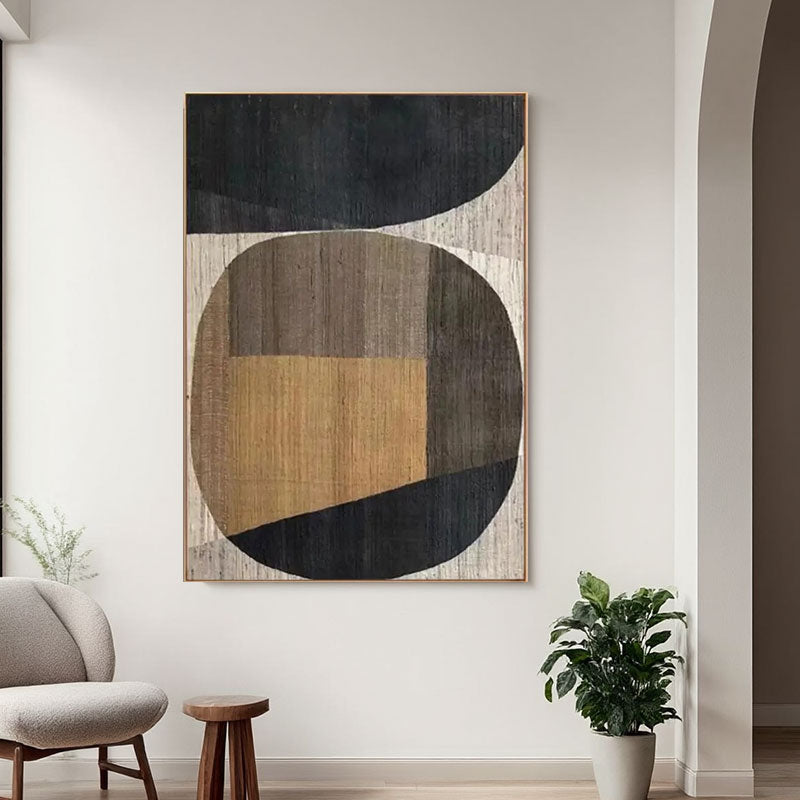 Hand-Painted Black, Tan & Brown Geometric Wall Art