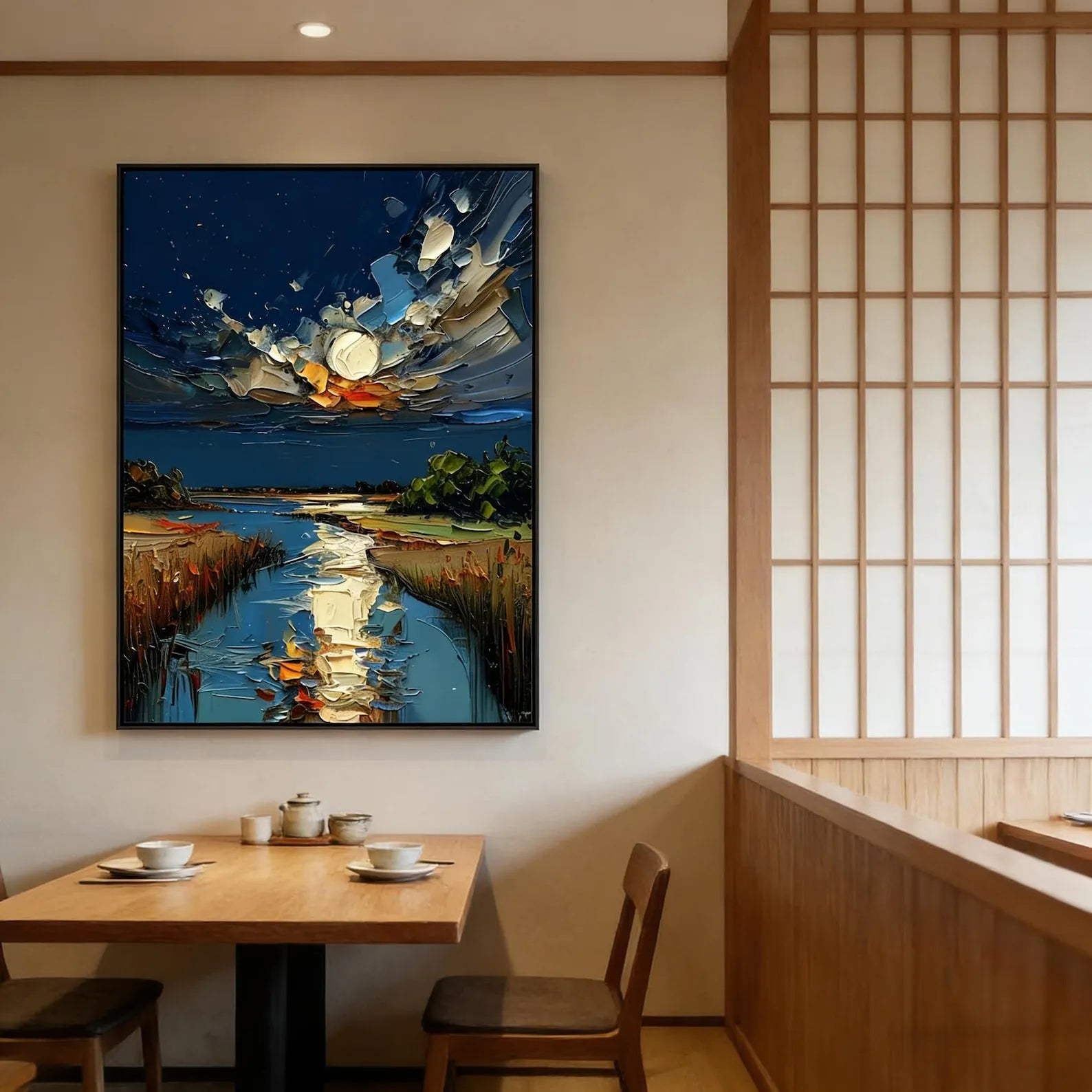Impasto Moonlit River Wall Art