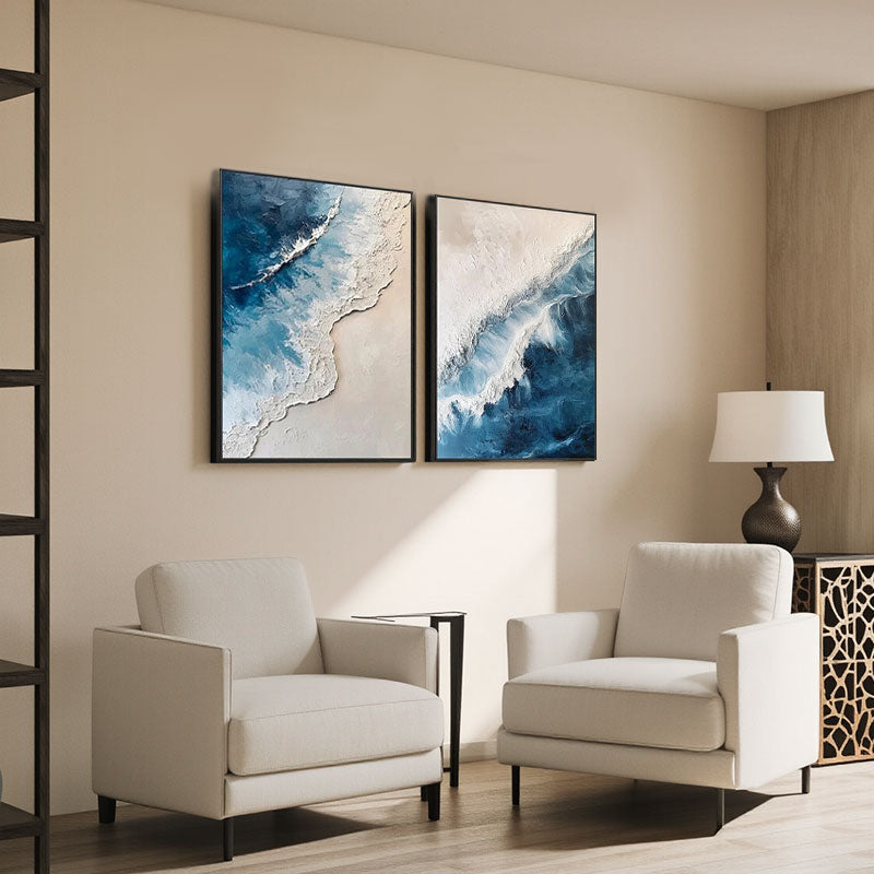 Ocean Wave Textured Canvas Wall Art Set of 2