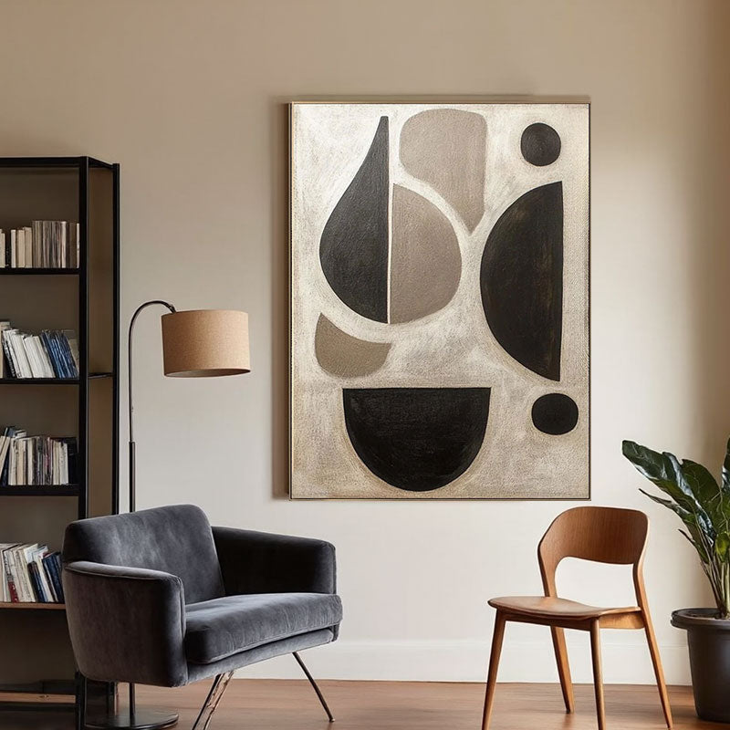 Hand-Painted Black & Tan Geometric Shape Wall Art