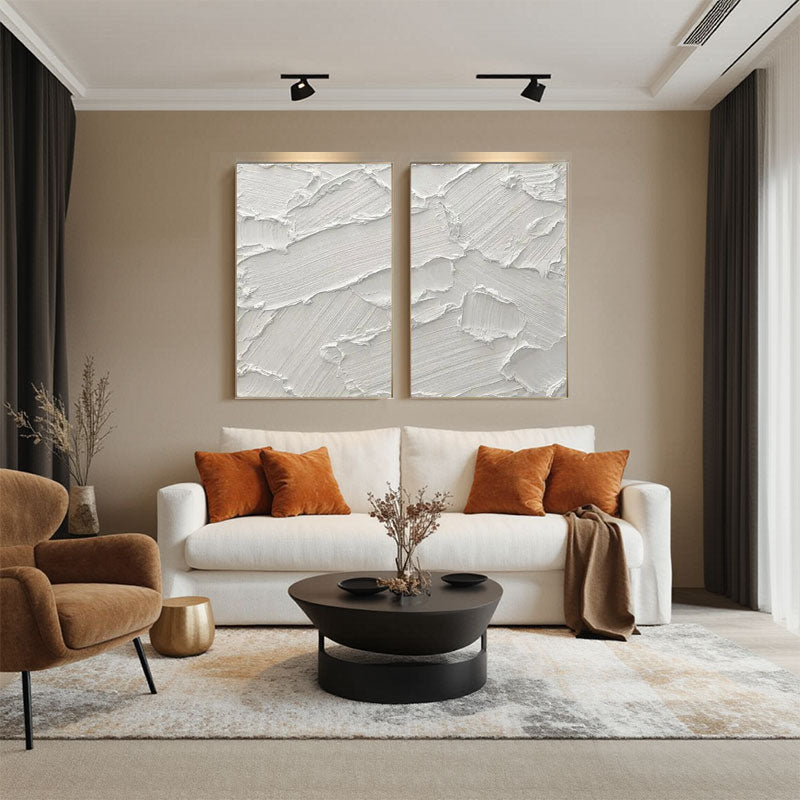 3D Textured White Plaster Wall Art Set of 2