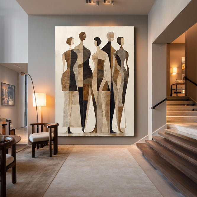 Walking Silhouettes - Abstract Geometric Figure Group Oil Painting