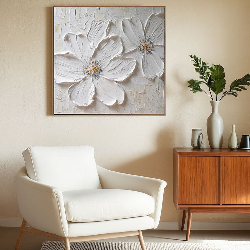 3D Textured White Blossom Wall Art