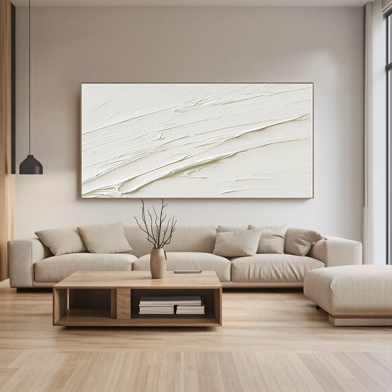 Thick Brushstroke White Abstract Wall Art