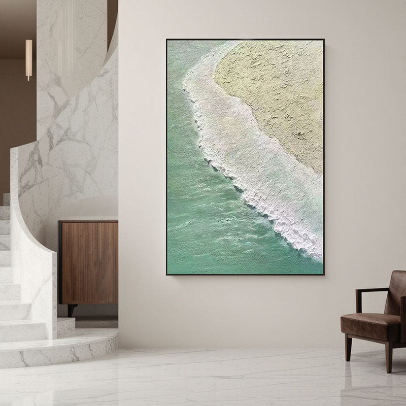 Textured Wave Canvas Art – Green & Beige Wall Decor