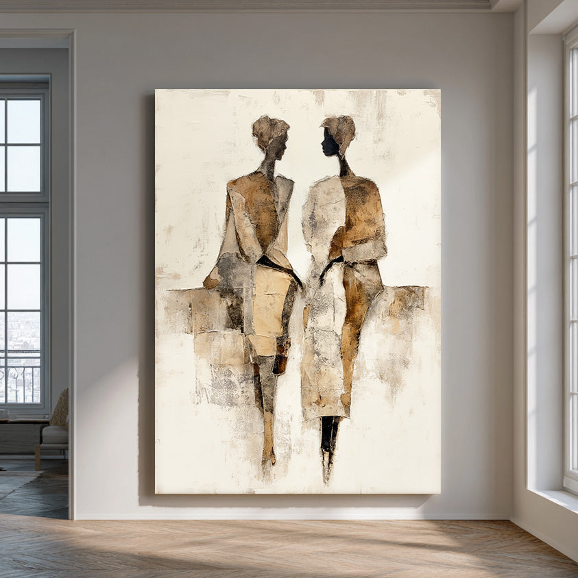 Seated Side by Side - Earthy Tone Abstract Geometric Figure Wall Art