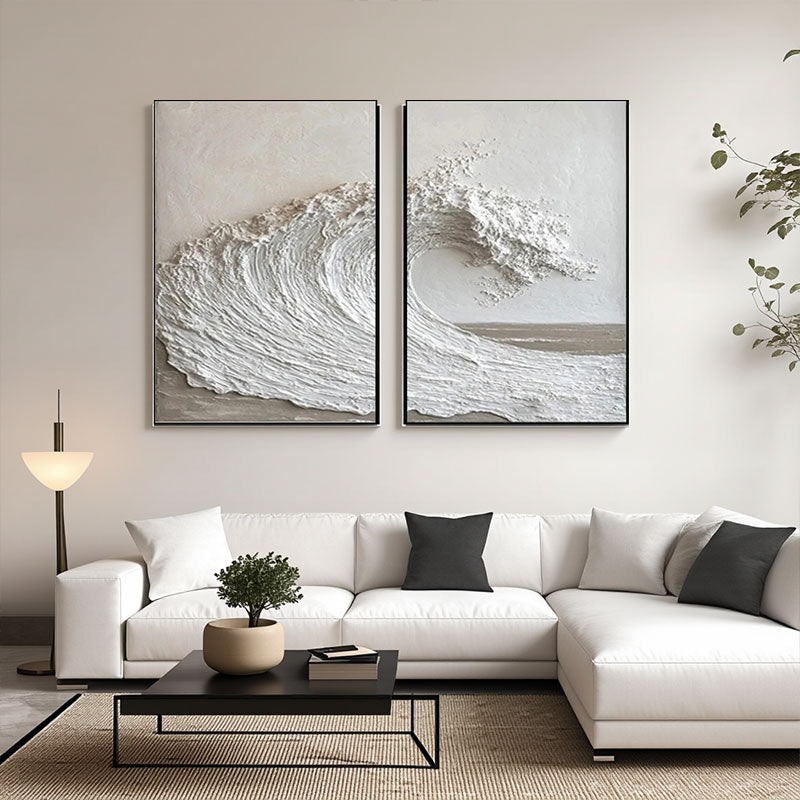 Sculptural Wave Relief Canvas Art Set of 2